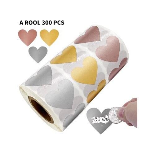 300PCS Heart Shaped Scratch Off Paper Stickers for Custom Game Party Activity Sticker Clear Stickers Stationery Sticker Hotsale