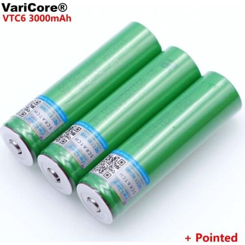 4PCS VariCore VTC6 3.7V 3000 mAh 18650 Li-ion Rechargeable Battery 30A Discharge for US18650VTC6 batteries + Pointed