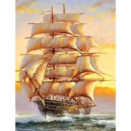 5D DIY Diamond Painting Full Drill Round Sailboat Diamond Embroidery Ship Landscape Picture Of Rhinestone Decor Home