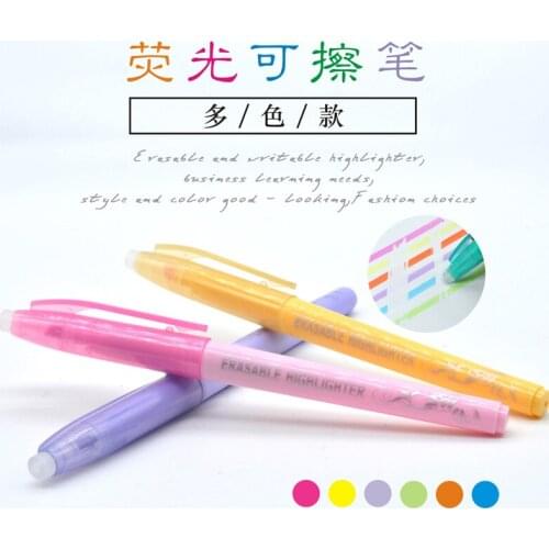 6pcs/lot Colorful Obligue Erasable Highlighters marker pen Fluorescent Pen Kids Gift Hot