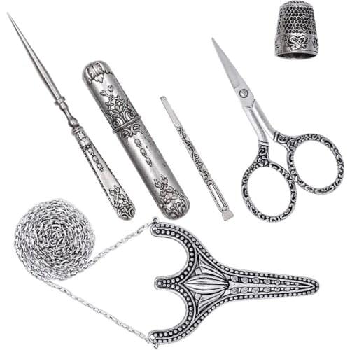 SHWAKK 6Pcs Embroidery Scissors Classic European Design Scissors Sharp Tip Stainless Steel Vintage Sewing Scissors DIY Tools