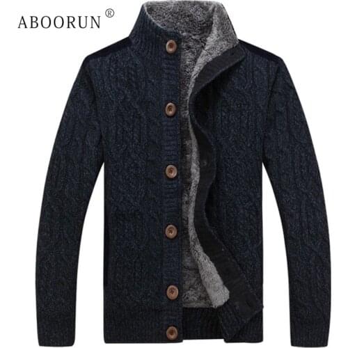 ABOORUN New Winter Mens Cashmere Sweaters Warm Fleece Knitted Cardigan Sweaters Brand Sweaters for Male B064