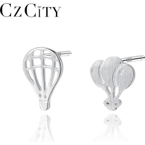 CZCITY Mini Cute Hot Air Balloon Brushed Stud Earring for Women Romantic Small Girls Earring Silver 925 Sterling Jewelry Brincos