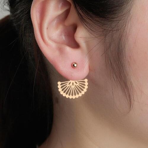 Chandler Stainless Steel Hollow Out Fan Earring Sector Gold Color Big Exaggeration Geometry Dangle Double Side Jacket Bronics