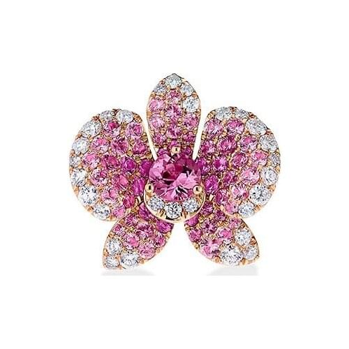 Elegant Temperament Purple Pink Phalaenopsis Sweet Diamond Flower Pendant Necklace Silver Jewelry