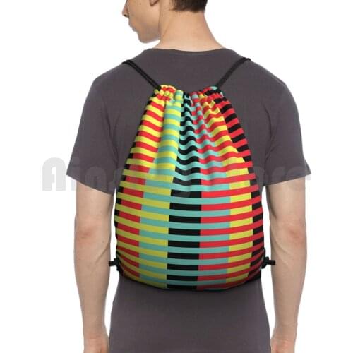 Geometric Pattern #10 ( Stripes ) Backpack Drawstring Bags Gym Bag Waterproof Stripes Red Yellow Teal Turquoise