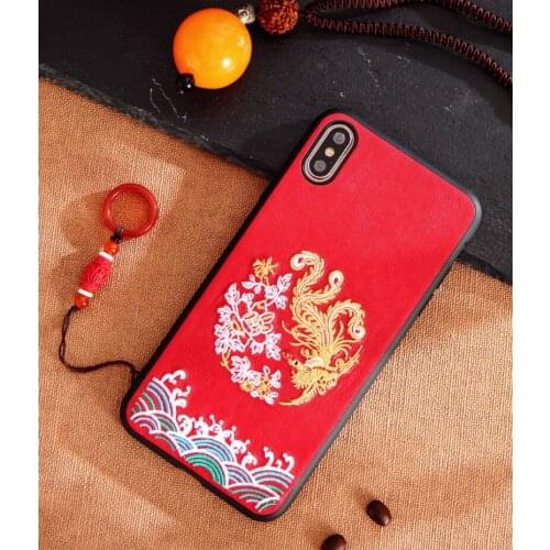 Chinese style Embroidered for iphone XR 7 8 XS MAX XSmax X 10 6 6S Plus 7Plus 8Plus airbag soft TPU case