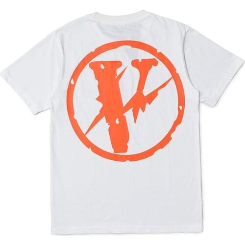 Classic Vlone Short-sleeved Female Couple Loose Street Hip-hop Big V Trend T-shirt Mens Cotton Round Neck 021