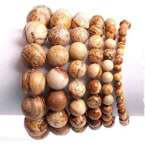 Round picture jaspers stone beads bracelet: 4mm to 14mm natural stone beads bracelet DIY jewelry for women for gift wholesale