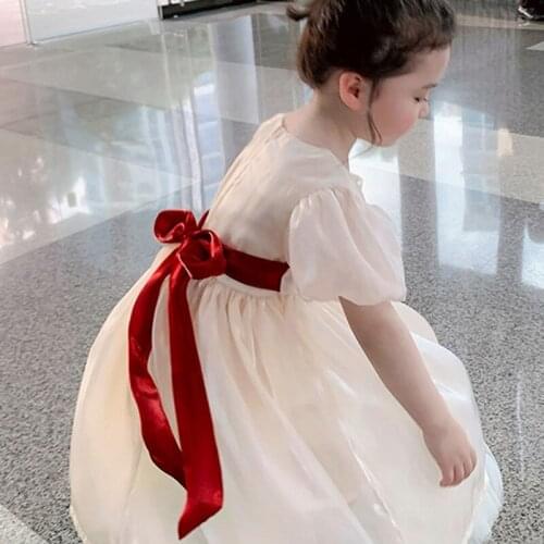 Summer Girls Mesh Dress Sweet Puff Sleeve Back Straps Princess Dress Baby Kids Clothes ChildrenS Clothing