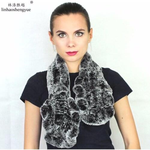 Linshenghaoyue Fashion Women Rabbit Fur Scarf Winter Warm Real Rex Rabbit Fur