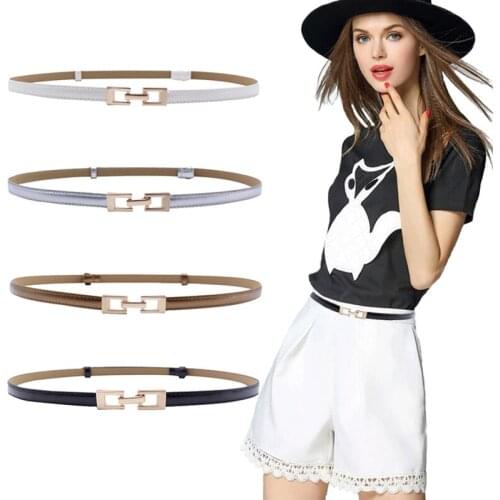 Fashion Thin Belts for Women Double Squre Alloy Buckle Female Waist Belt PU Leather Waistband for Dress