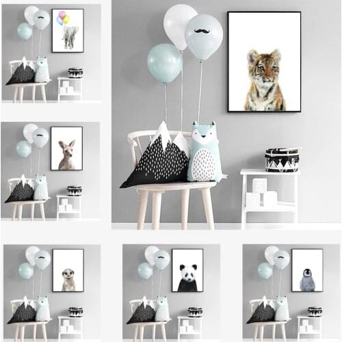 Cartoon Animals Canvas Painting Tiger Kangaroo Penguin Posters and Prints Wall Pictures Childrens Baby Room Bedroom Home Decor