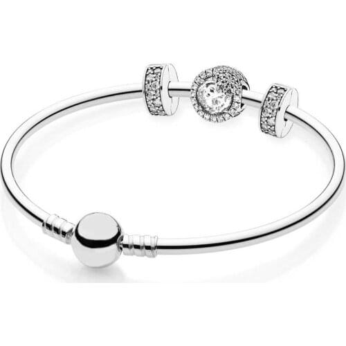 NEW 925 Sterling silver Dazzling Snowflake Bangle Set Clear CZ fit DIY Original charm Bracelets jewelry A set of prices