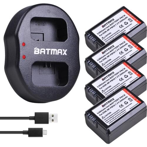 4Pcs 2000mAh NP-FW50 NP FW50 Camera Battery + LCD USB Dual Charger for Sony Alpha a6500 a6300 a6000 a5000 a3000 NEX-3 a7R