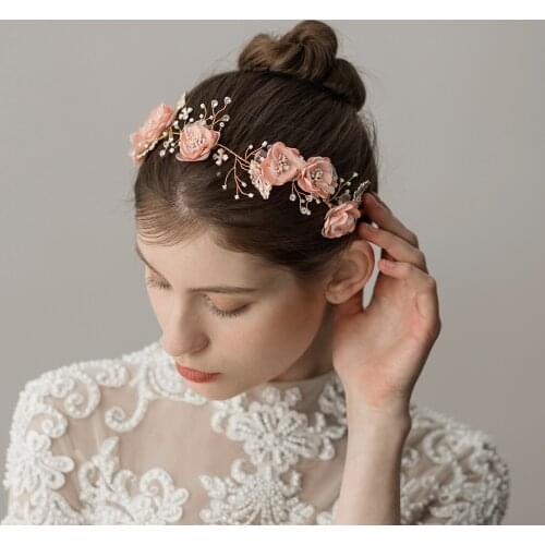 Romantic Sweetheart Bridal Headdress Alloy Rhinestone Organza Flower Headband for Wedding Perform Studio Travel Photo O335