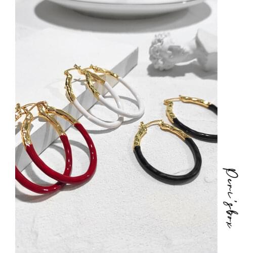 PerisBox Metal Enamel Oval Hoop Earrings Flat Geometric Huggie Earring Hoops Bohemian Vintage Unusual Earrings For Women Gifts