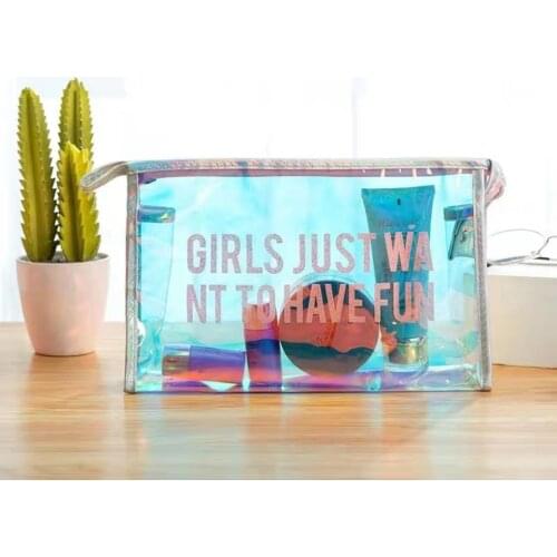 Girl transparent cosmetic bag Korean version of simple PVC laser jelly bag female student pencil case storage toilet bag female