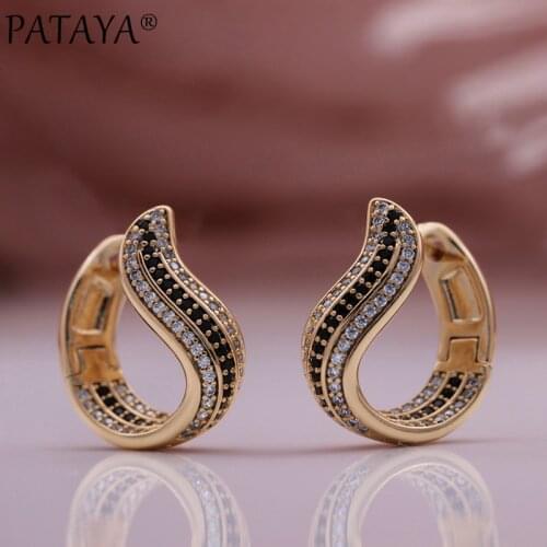 PATAYA New Fine Two Color Natural Zircon Drop Earrings 585 Rose Gold Daily Unique Earrings Women Wedding Metal Fashion Jewelry