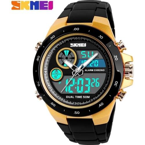 SKMEI 1429 Sports Watch Men/Male Double Time Digital Wristwatch Dual Display PU Strap 50M Waterproof Clock Relogio Masculino