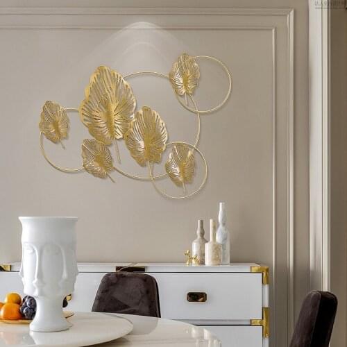 Modern Luxury Wrought Iron Gold Leaf Wall Hanging Home Livingroom Wall Sticker Crafts Porch Store Hotel Wall Mural Accessories