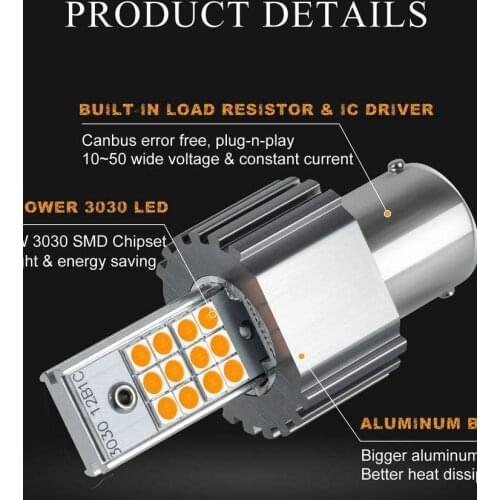 Bau15s PY21W 3030 LED Canbus No Hyper Flash 1156 P21W ba15s Turn Signal Light Bulb Built-in Resistor Error Free Orange