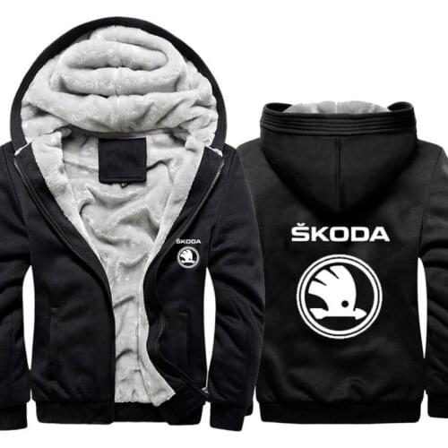 Hoodies Jacket Men Skoda Car Logo Print Jacket Mens Winter Thicken Warm Fleece cotton Zipper Camouflage Raglan Mens Hoodies Coat