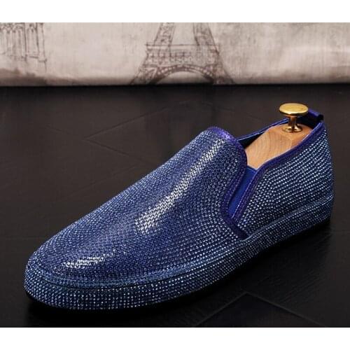 Stephoes Men Fashion Casual Loafers Spring Autumn Crystal Slip on Personality Punk Style Shoes Male Youth Trending Bling Shoes