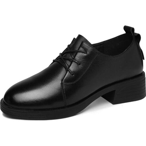 Round Toe Square Heel Lace-Up Solid Color Shoes Women Waterproof Platform Women Shoes