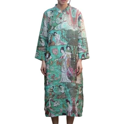 Spring and Summer Ramie Chinese Style Improved Cheongsam Handmade Buckle Chinese Fashion Long Dress