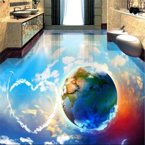 Wellyu Customized large mural pvc floor stickers romantic sky blue sky white clouds dream soil bathroom living room 3D floor