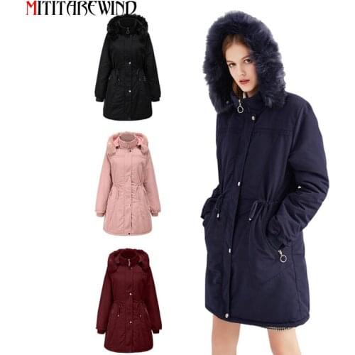 -20 Degree Winter Womens Jacket Thick Warm Coat Hooded Big Fur Collar Detachable Padded Jacket Coat Plus Velvet Corduroy Coat