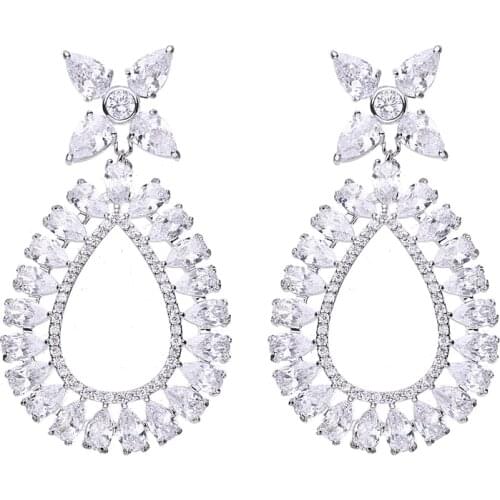 Bettyue New Beautiful Flower White Rose Gold Three Colors Earrings for Women AAA CZ Water Drop Charm Best Gifts Wedding Earring