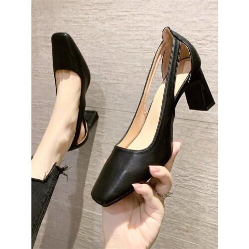 Retro Square Toe Simple Solid Color High Heels Spring And Summer New Wild Shallow Mouth Daily Commuter Ladies Single Shoes