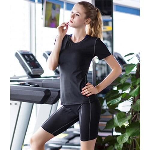 Womens Tight-Fitting Pro Training Sports Fitness Suit Wicking And Quick-Drying Short-Sleeved Shorts Activewear Apparel