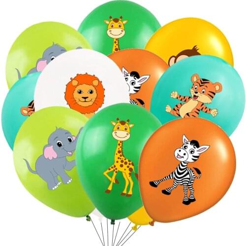 10 pcs 12" Jungle Woodland Theme Birthday Party Decorations Animal Tiger Lion Zebra Elephant Latex Balloons for Kids Birthday