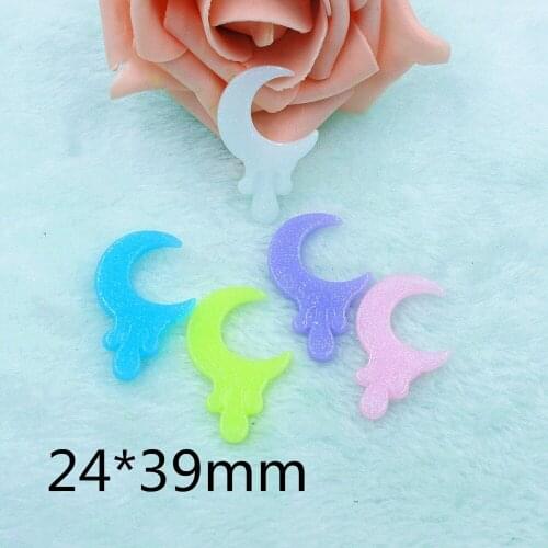 10pcs/lot flat back resin moon with glitter DIY resin cabochons accessories