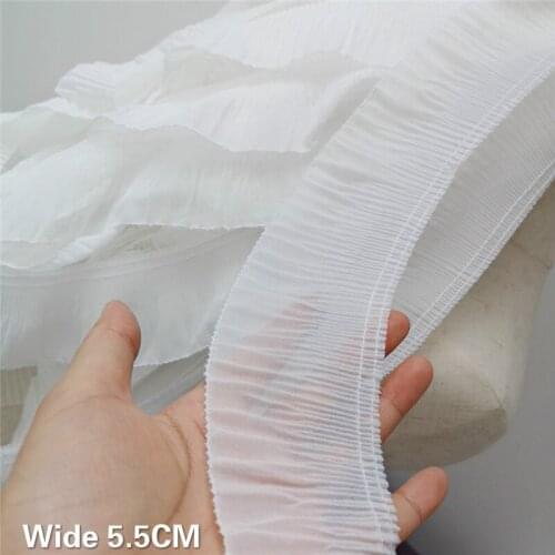5.5CM Wide White Soft Chiffon Guipure Lace Applique Fabric DIY Wedding Sewing Accessories For Dress Clothing Fringe Trim Ribbon