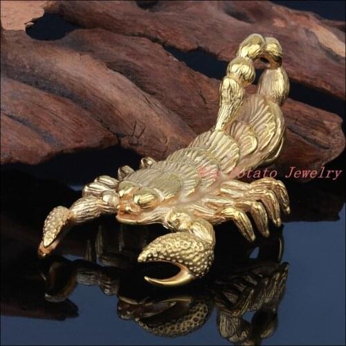 76.5*48mm 62g New Big Heavy Punk 316LStainless Steel Gold Scorpion Pendant Necklace For Cool Mens Jewelry Free Rope Chain
