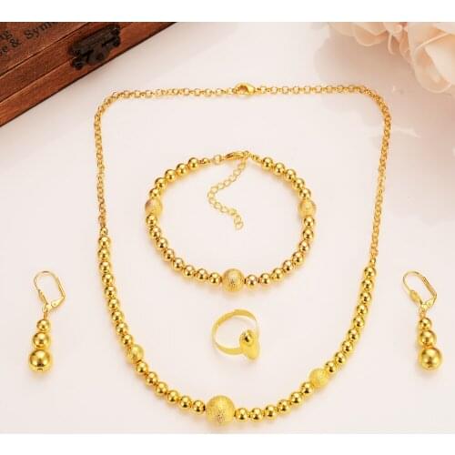 Bangrui Gold Color Beads Jewelry sets Round Pendant/Chain Necklace/Ball Earrings for Women wedding bridal party Jewelry gift