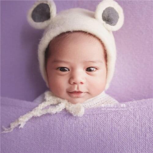 White Newborn Hat Photo Props Cute Bear Bonnet Newborn Boy Hat Handmade Animal Bonnet Baby Girl Photography Props Infant Cap