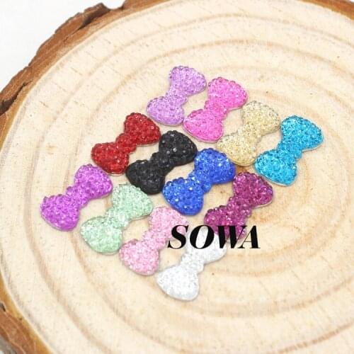 Free Shipping Size 12.5*7mm 50pcs/lot Multicolor Bow Shape Flatback Rhinestone Scrapbooking ABS Resin Beads For DIY Decoration