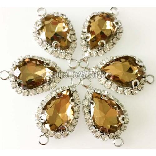 Free shipping Silver bottom Crystal button,light coffee flatback high quality AAA Glass Crystal Double loop sew on rhinestones