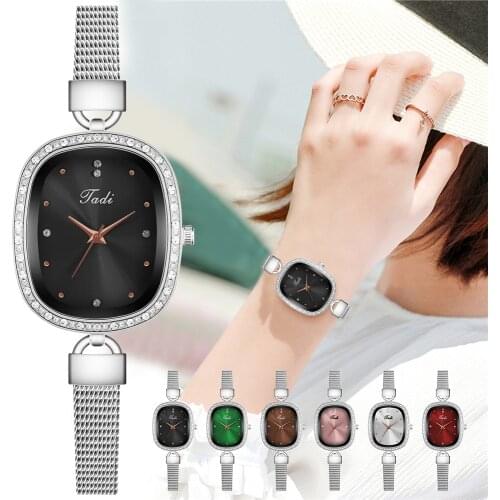 Women Spuer Thin Silver Mesh Watches Luxury Ladies Oval Rhinestone Quartz Watch for Gift Clock Relogio Feminino