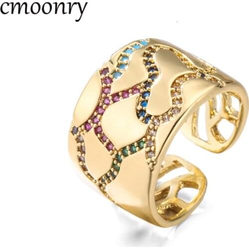 Cmoonry Sparkling AAA Cubic Zircon Geometric Wedding Ring For Women Gold Color Open Design Ring Female Party Accessories