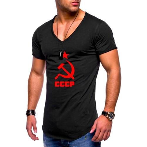 2020 Summer CCCP Russian Men T Shirts USSR Soviet Union V-neck Mens T-shirt Moscow Russia Mens Tees Cotton Tops Tee