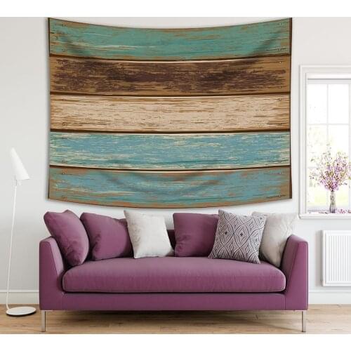 Tapestry Wooden Panels Horizontal Plank Wall Vintage Aged Look Country Style Home Decorating Art Blue Brown Beige