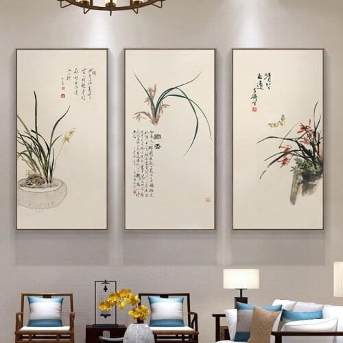 Traditional Chinese Style Flower Canvas Painting Prints Posters Wall Art Pictures For Porch Living Room Office Bedroom Decor