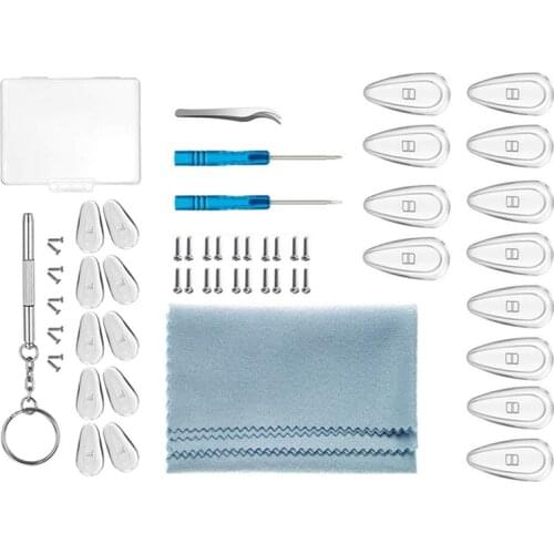 5 Pairs of Screw-in Air Bag Glasses Nose Pad Set & 5 Pairs Glasses Nose Pad Set with Repair Kit Screws and Screwdriver