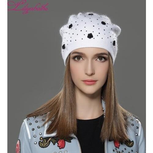 LILIYABAIHE Women Winter Hat angora Knitted Skullies Beanie Cap solid colors fashion the most popular decoration Roses caps